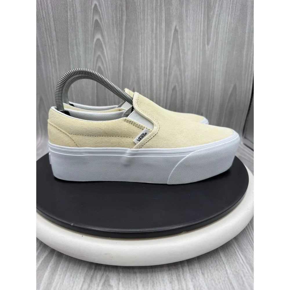 Vans Classic Slip On Stackform Womens Size 8 Beige Suede Platform Casual Shoes